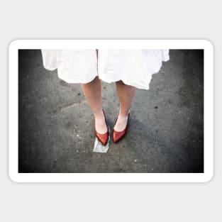 Red shoes and white dress Sticker